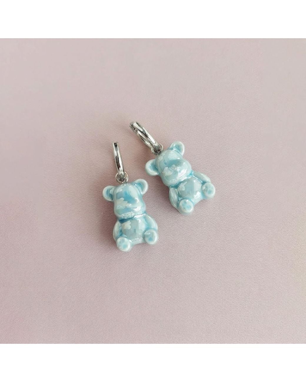 POPORCELAIN Blue Baby Porcelain Teddy Bear Earrings, Tone
