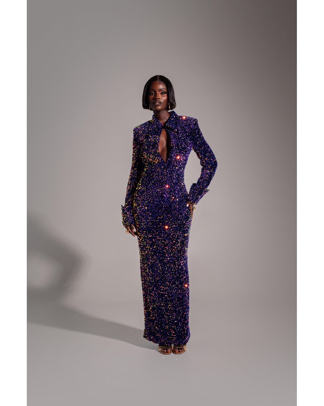 Ofuure Blue Kali Keyhole Sequin Maxi Dress