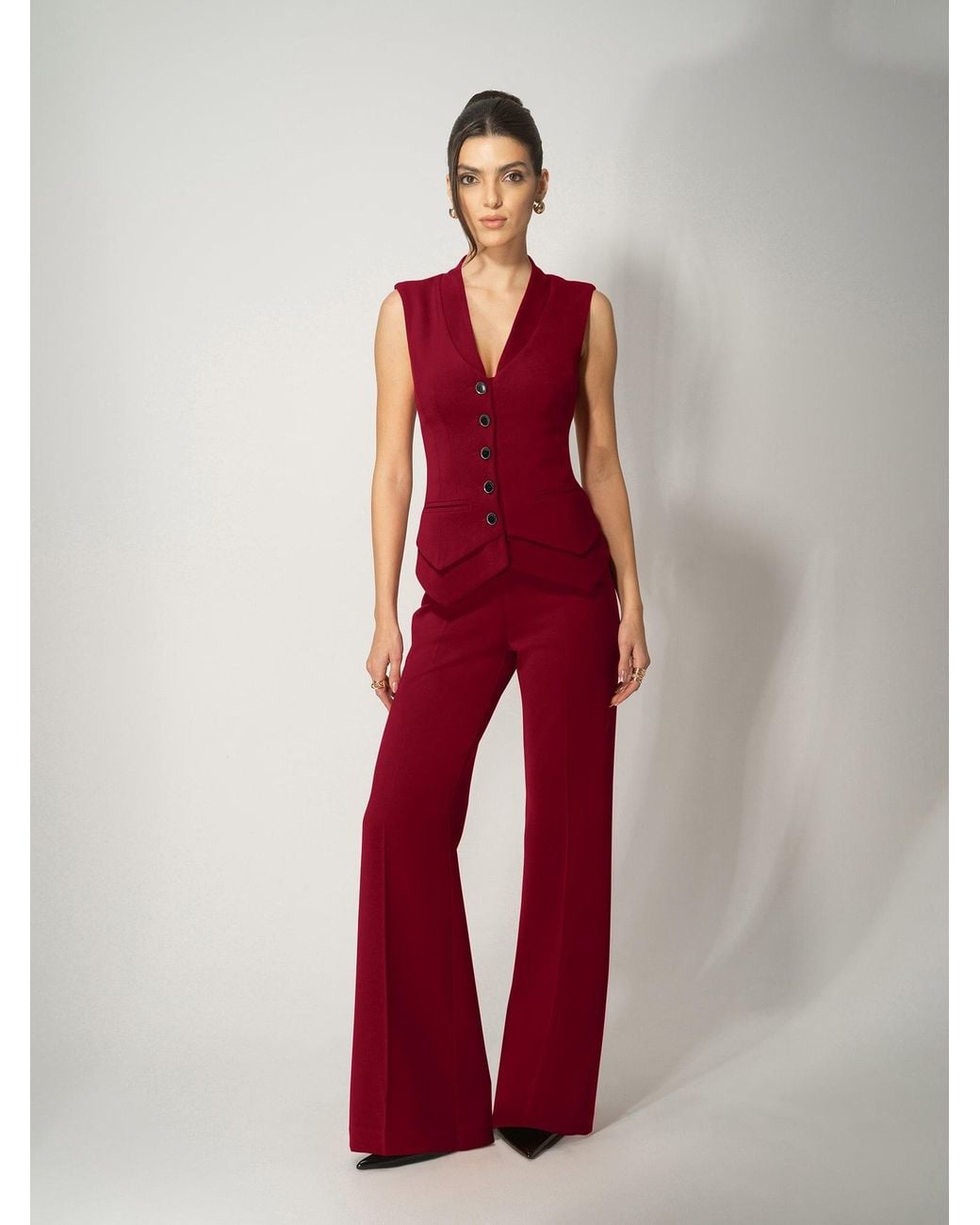 Tia Dorraine Red Fitted Waistcoat & Trousers Set