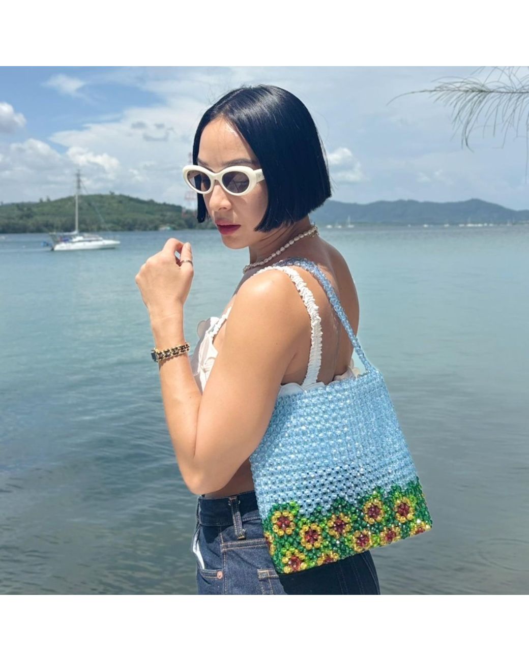 Tillie Beads Blue Sky Sunflower Detail And More Tote Bead Bag