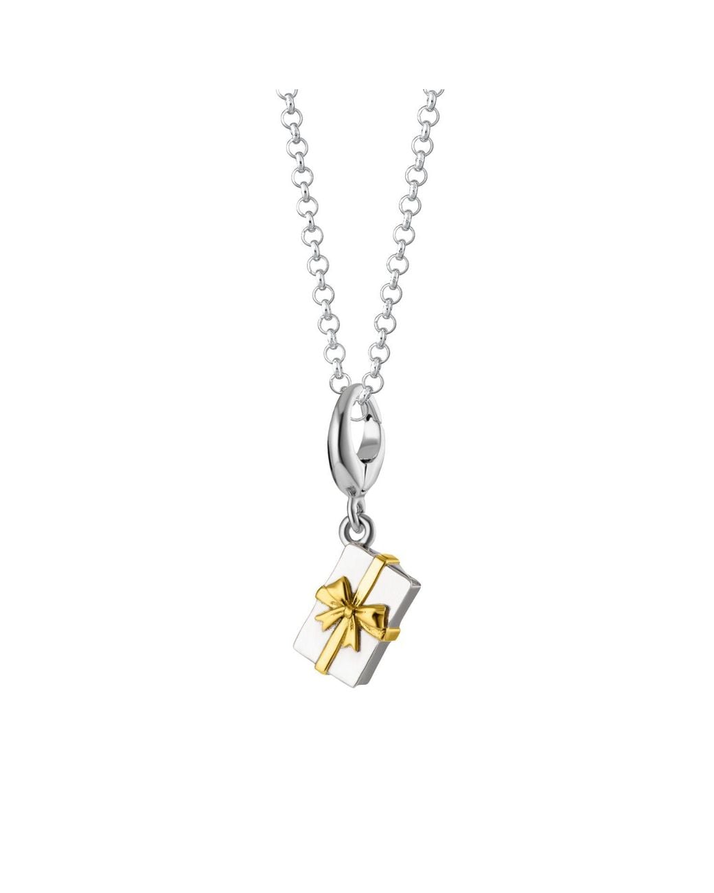 Lily Charmed Metallic Sterling Christmas Present Charm Necklace With Bow