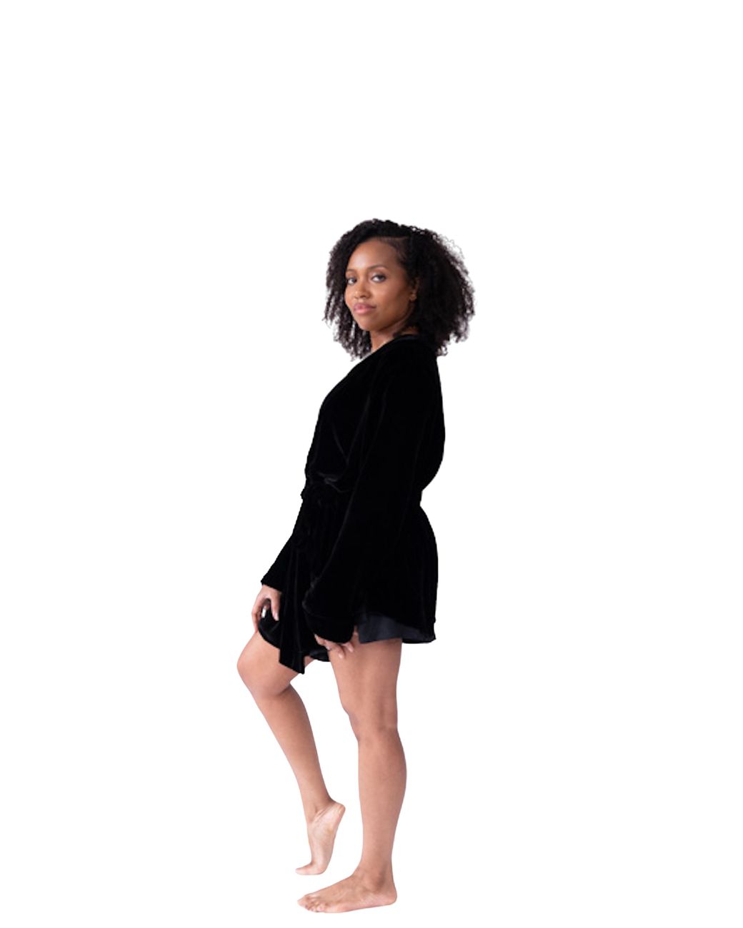 Je Mérite (I Deserve) Black Silk Velvet Short Robe