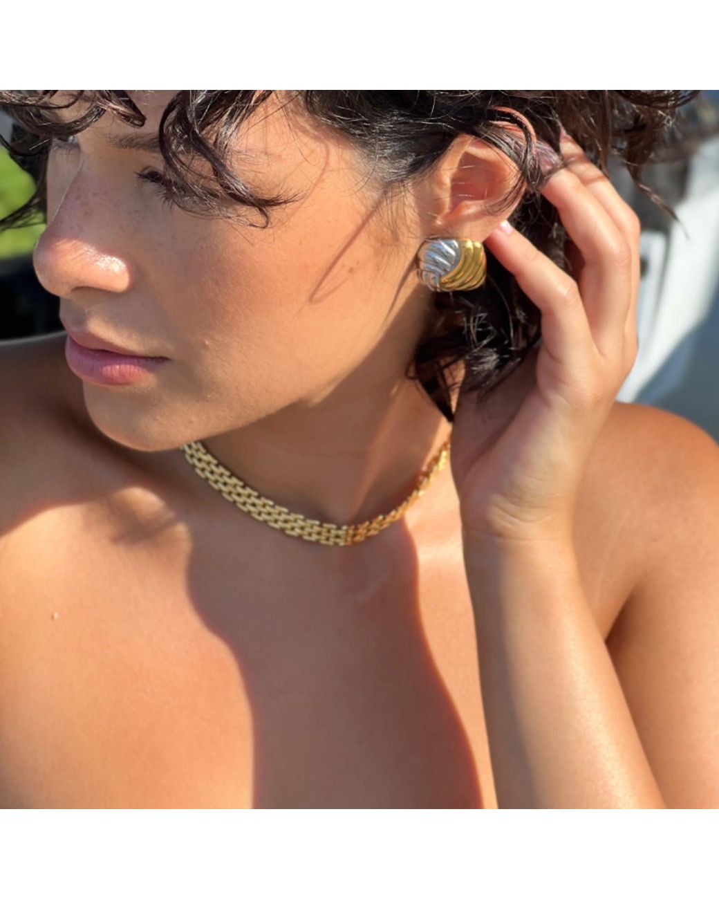 Nazzar Metallic Two Tone Knot Square Vintage Earrings