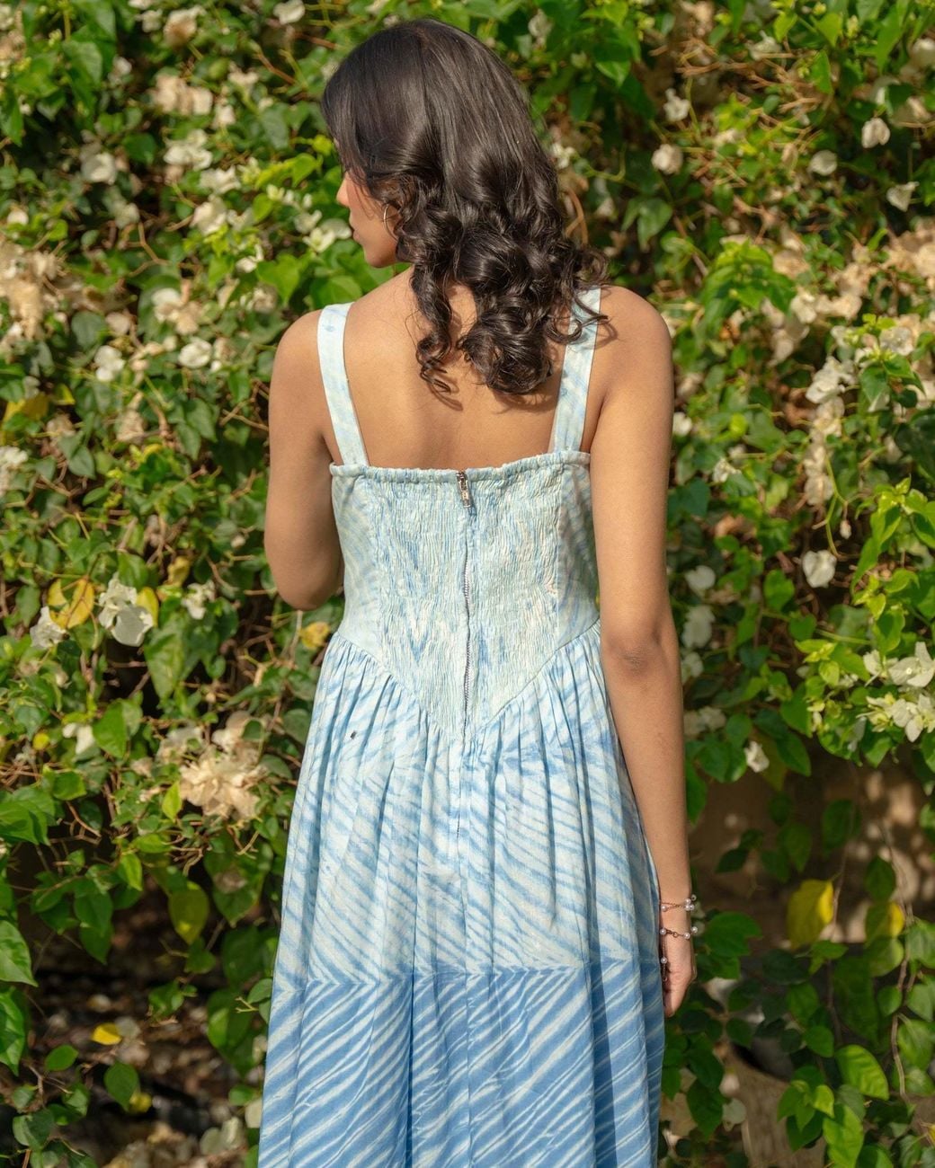 Charkha & Loom Blue Rhea Milkmaid Midi Dress