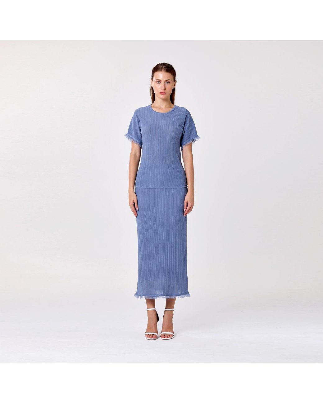 Smart and Joy Blue Long Ribbed Knit Skirt