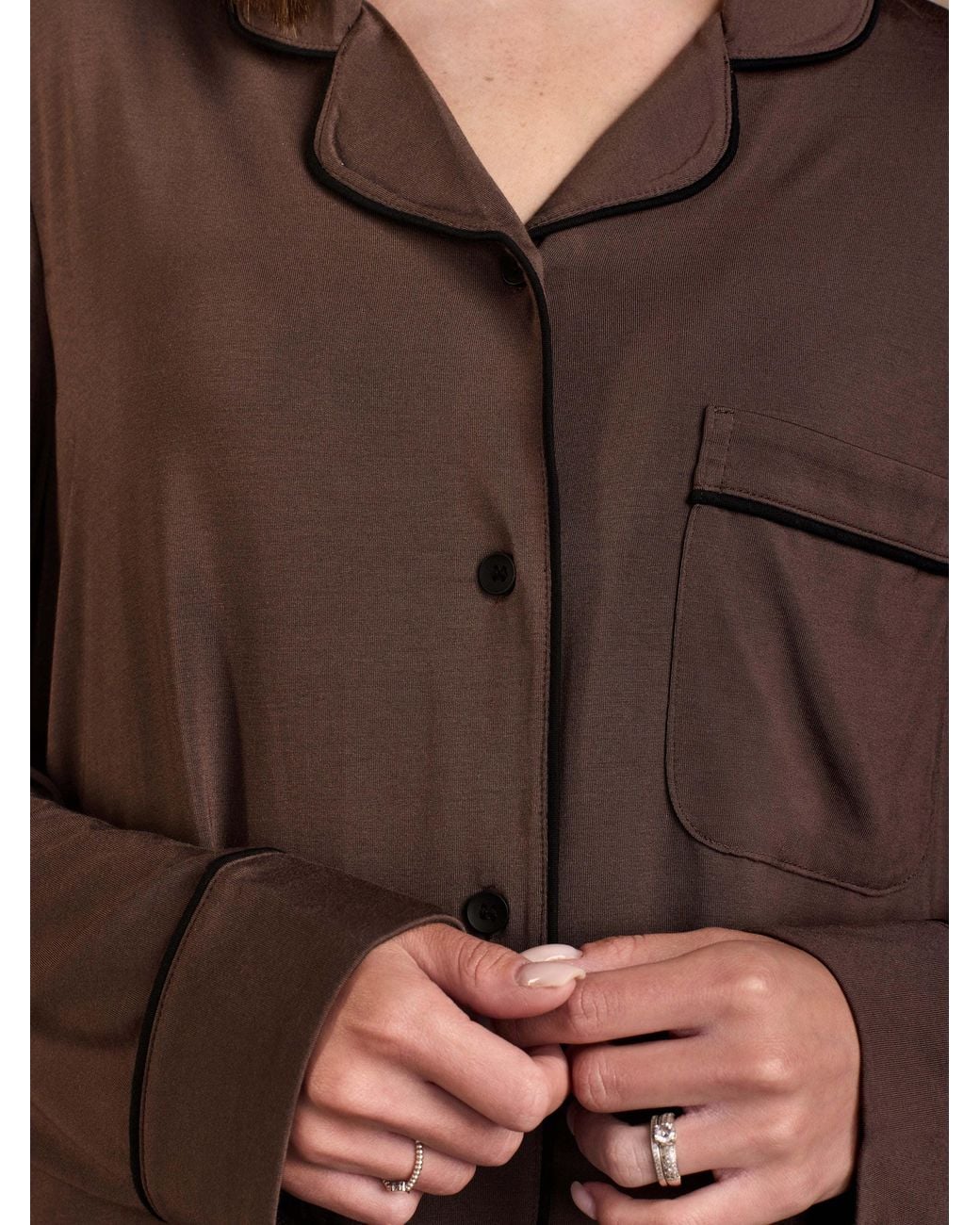 Pure Parima Brown Soft-Knit Long Sleeve Pajama Set