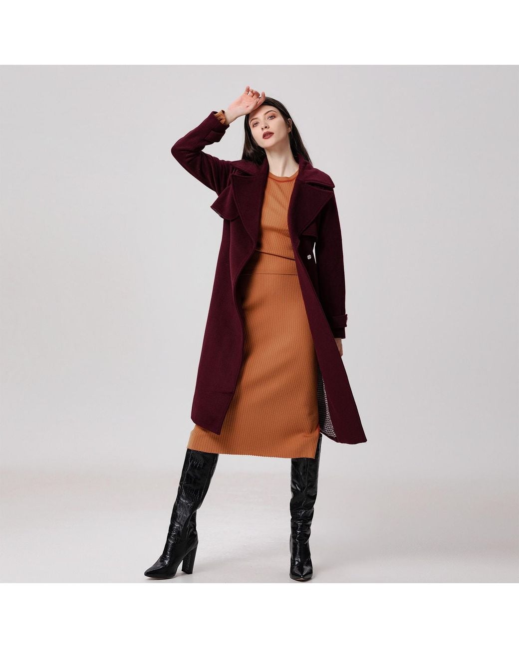 Smart and Joy Red Shoulder Flaps Woolen Coat