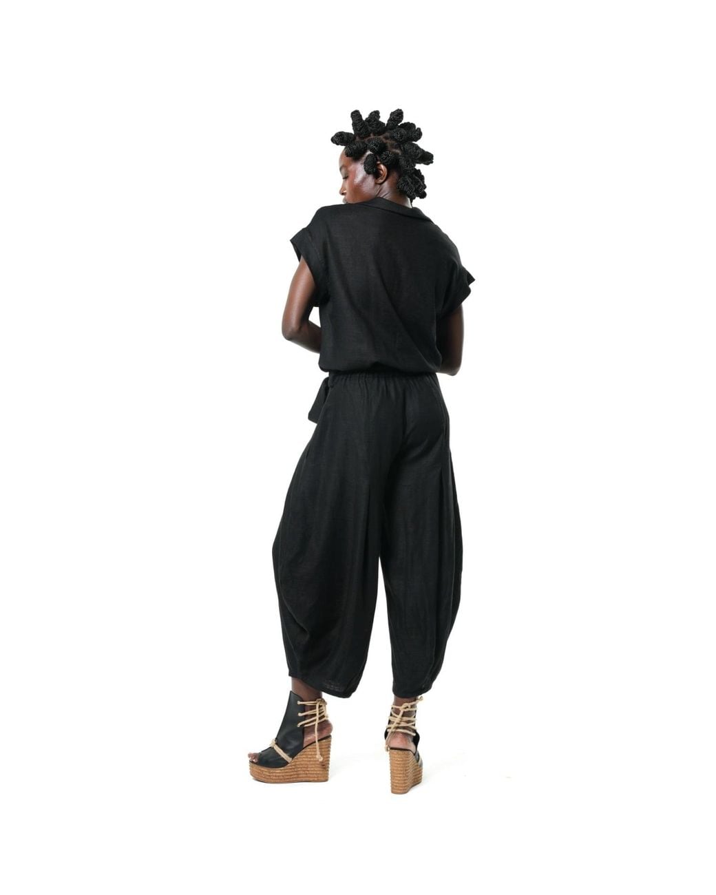 Metamorph Black Relaxed Jumpsuit With Linen