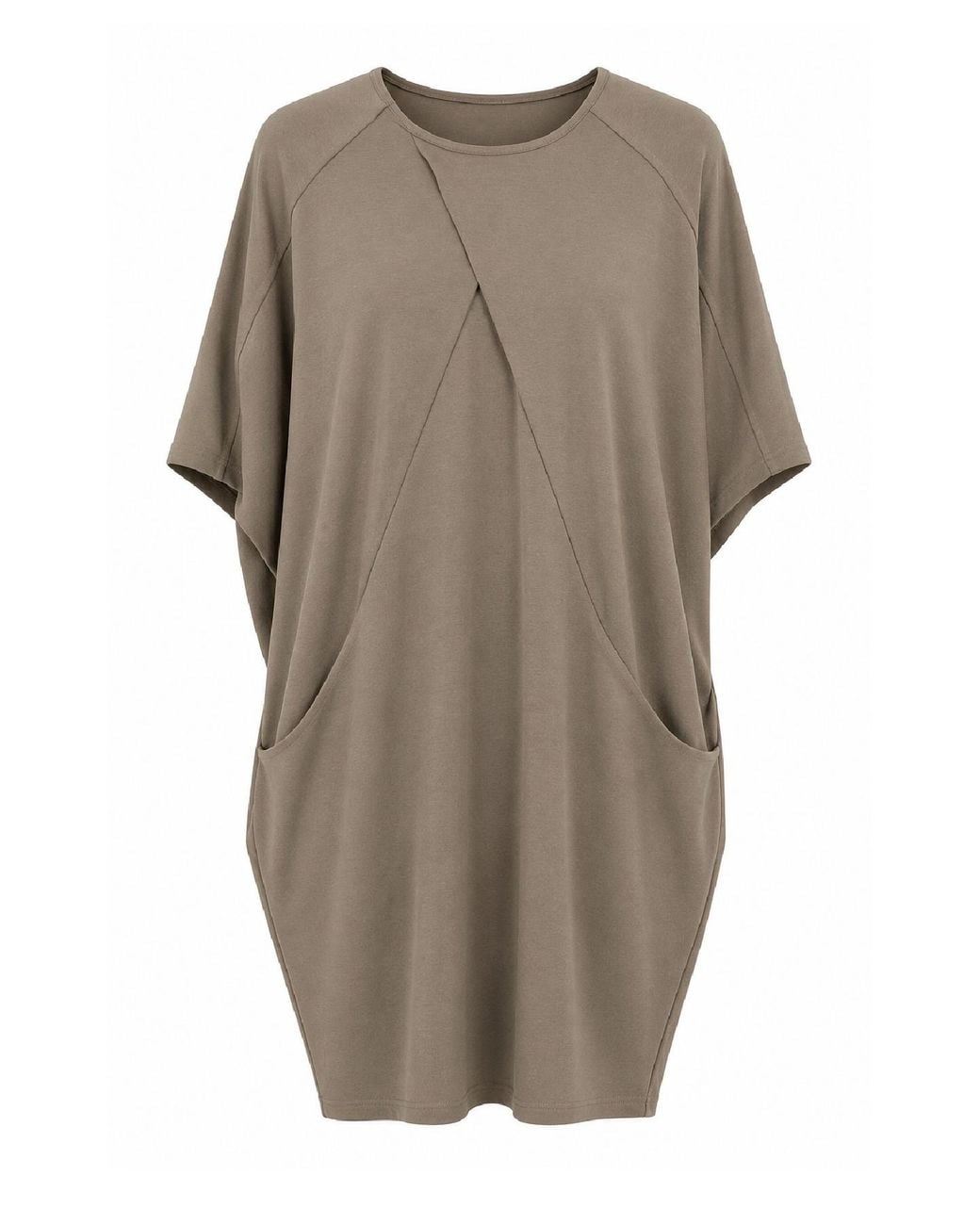 Conquista Brown Architectural Seam Jersey Dress With Pockets