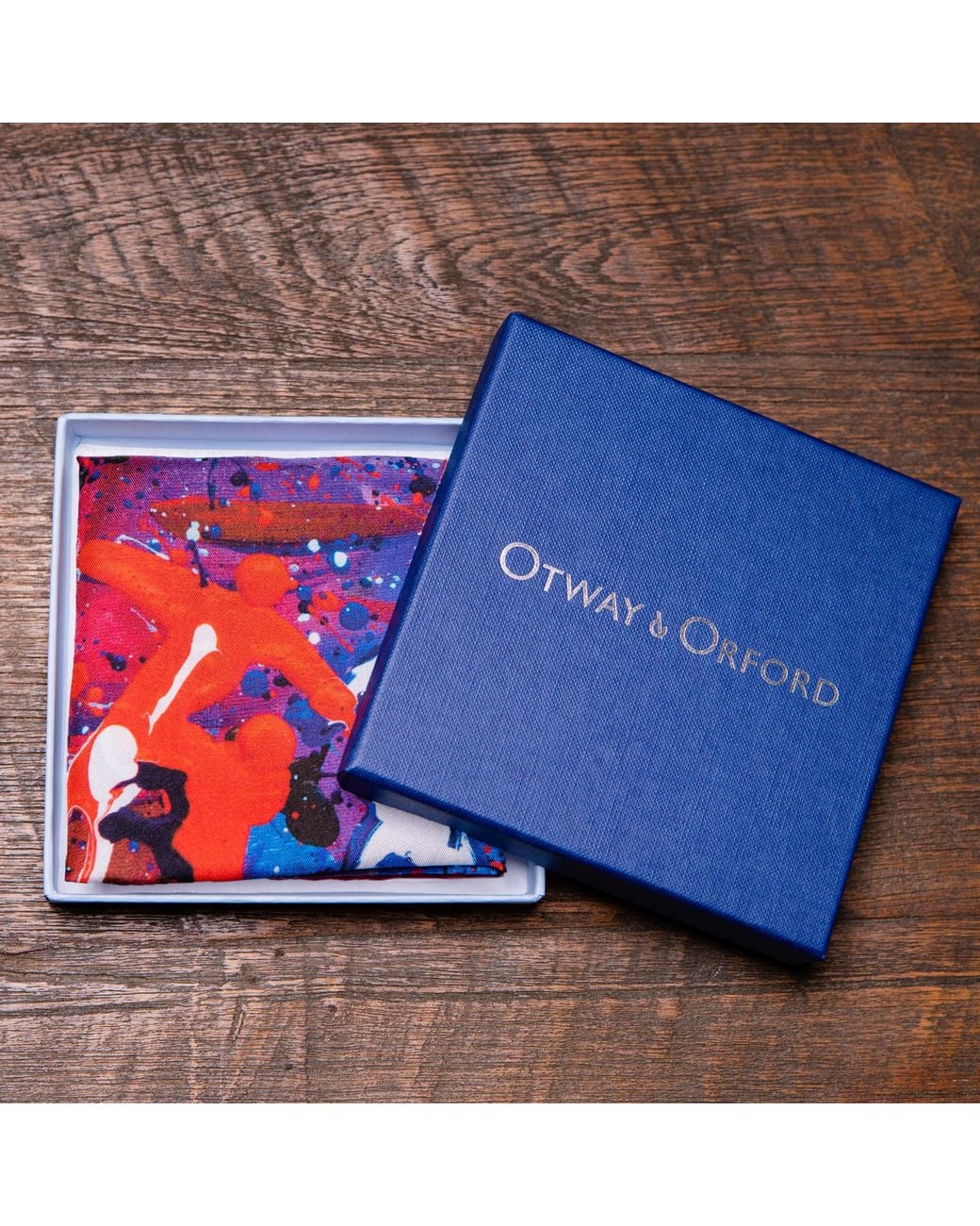 Otway & Orford Blue 'Corner Kick' Football Silk Pocket Square. Full-Size for men