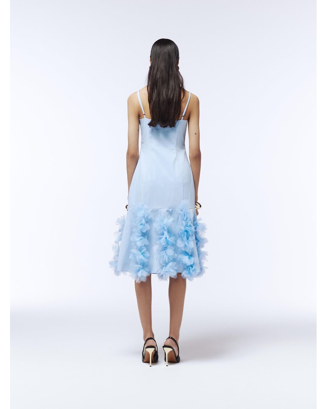 Sour Figs Blue Watercolour-Edge Floral Appliqué Midi Slip Dress