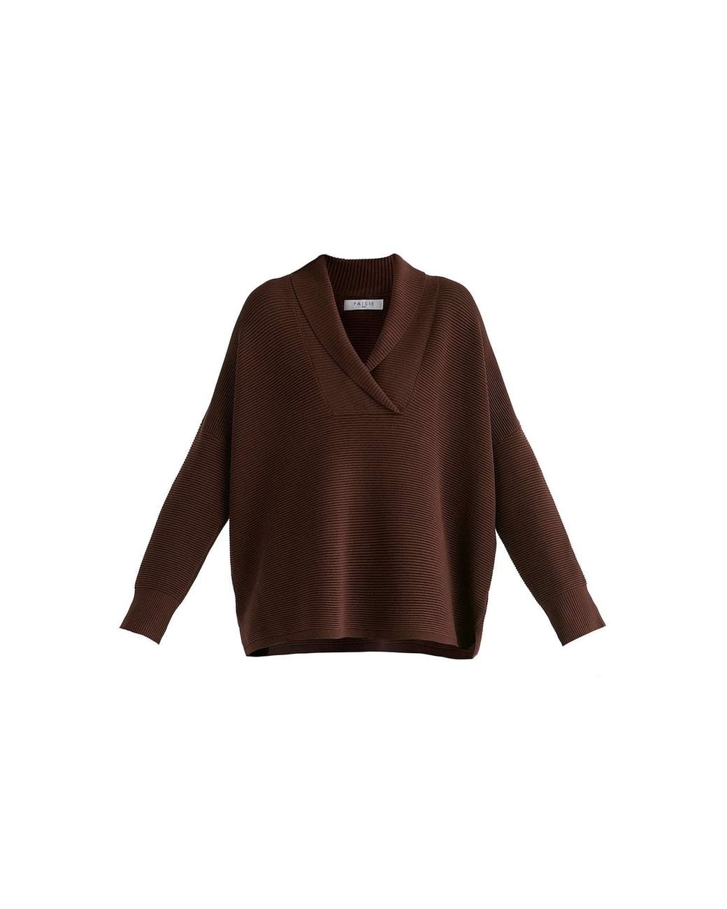 Paisie Brown Shawl Collar Ribbed Jumper