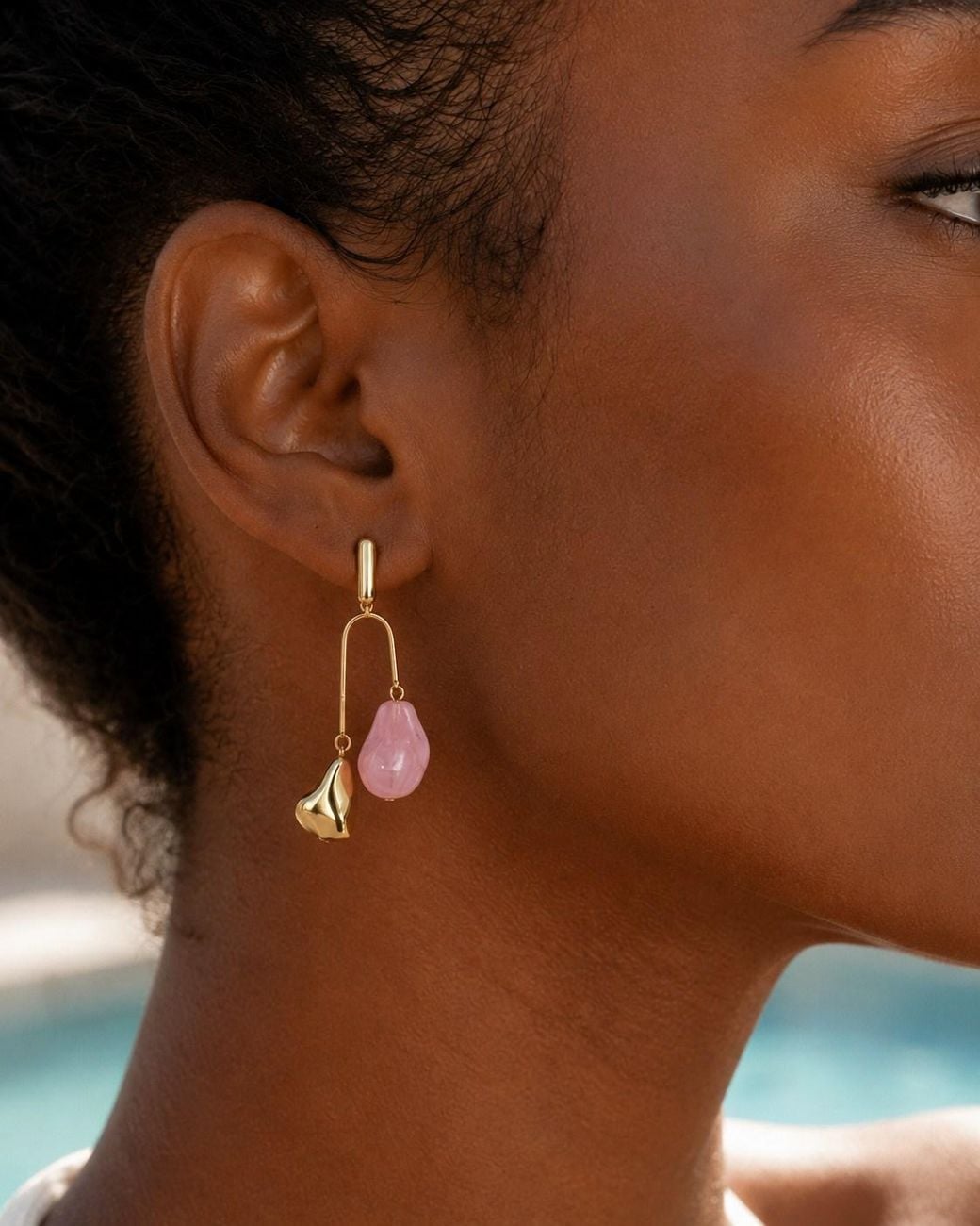 By Ozge Pink Modern Summer Plated & Marble Drop Earrings