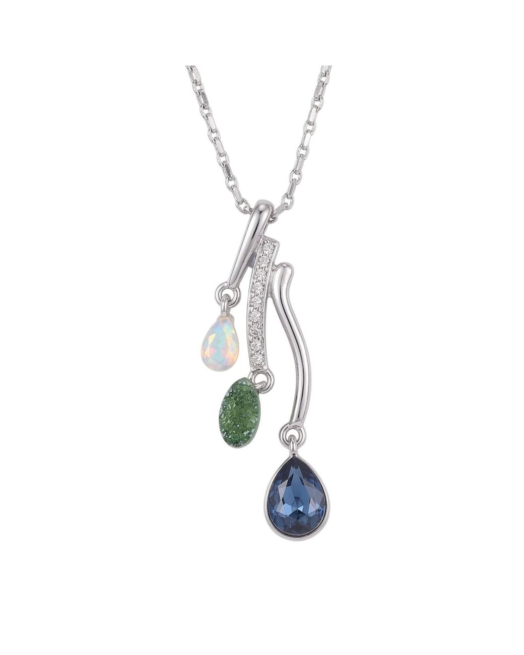 Modenaire Metallic Crystal Trio Teardrop Pendant Necklace