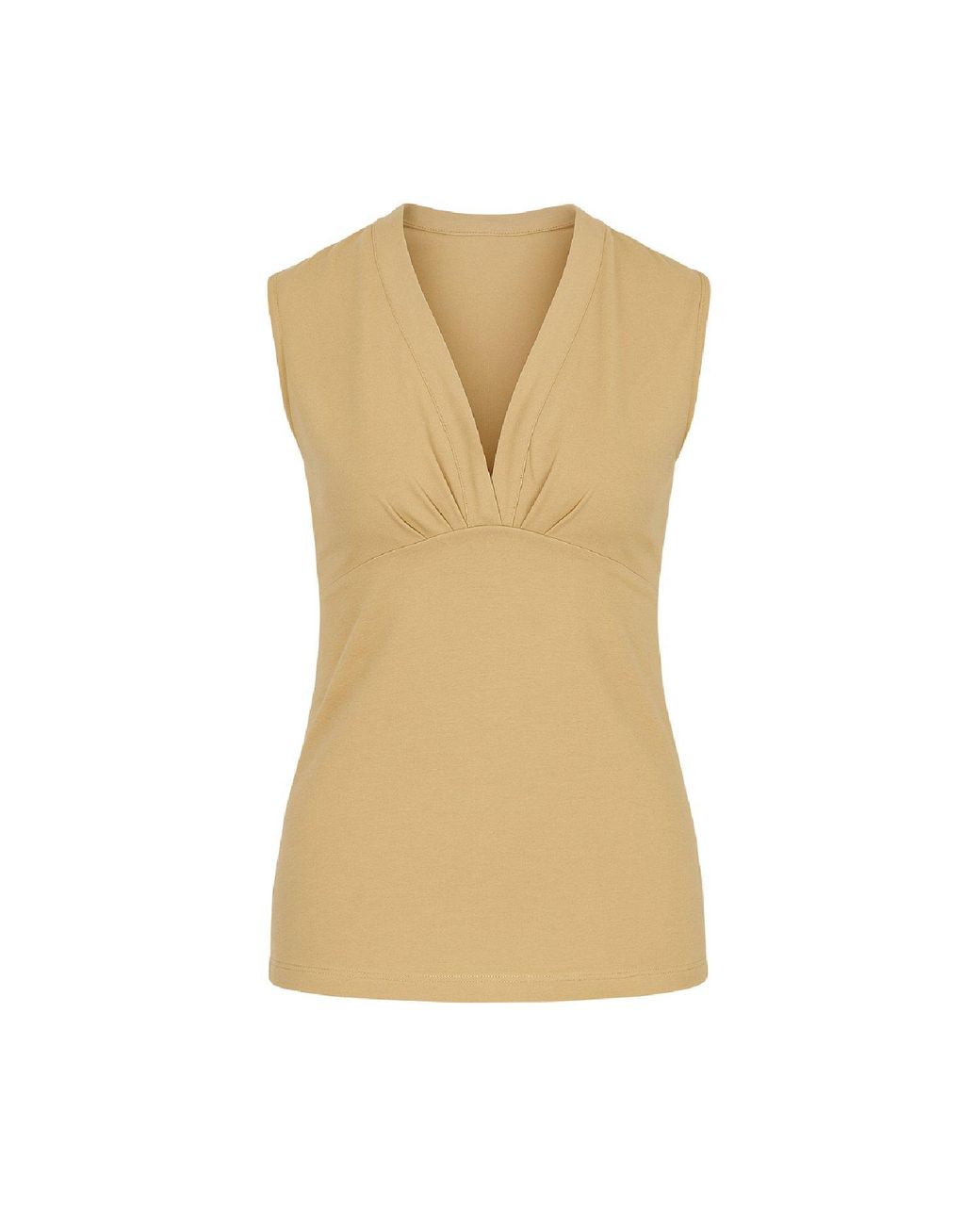 Conquista Yellow Bisuit Sleeveless V-Neck Jersey Top – Stretch Cotton-Blend Fabric