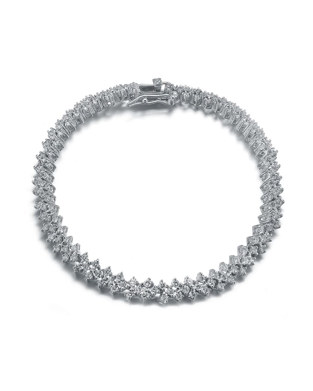 Genevive Jewelry Blue Sterling Plated With Clear Cubic Zirconia Three Row Tennis Bracelet