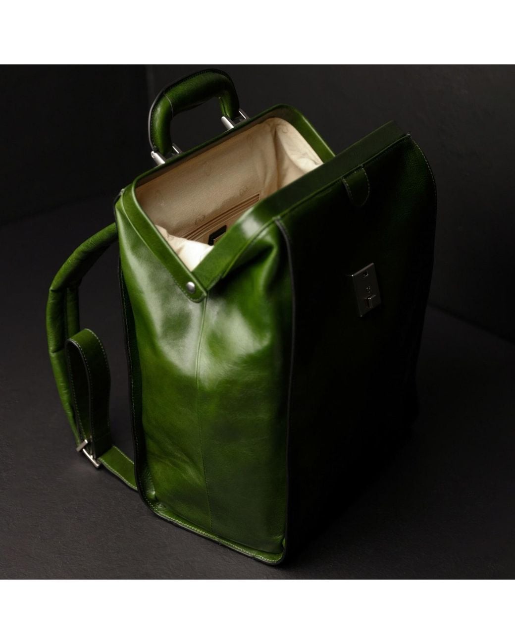 Time Resistance Green Leather Backpack for men