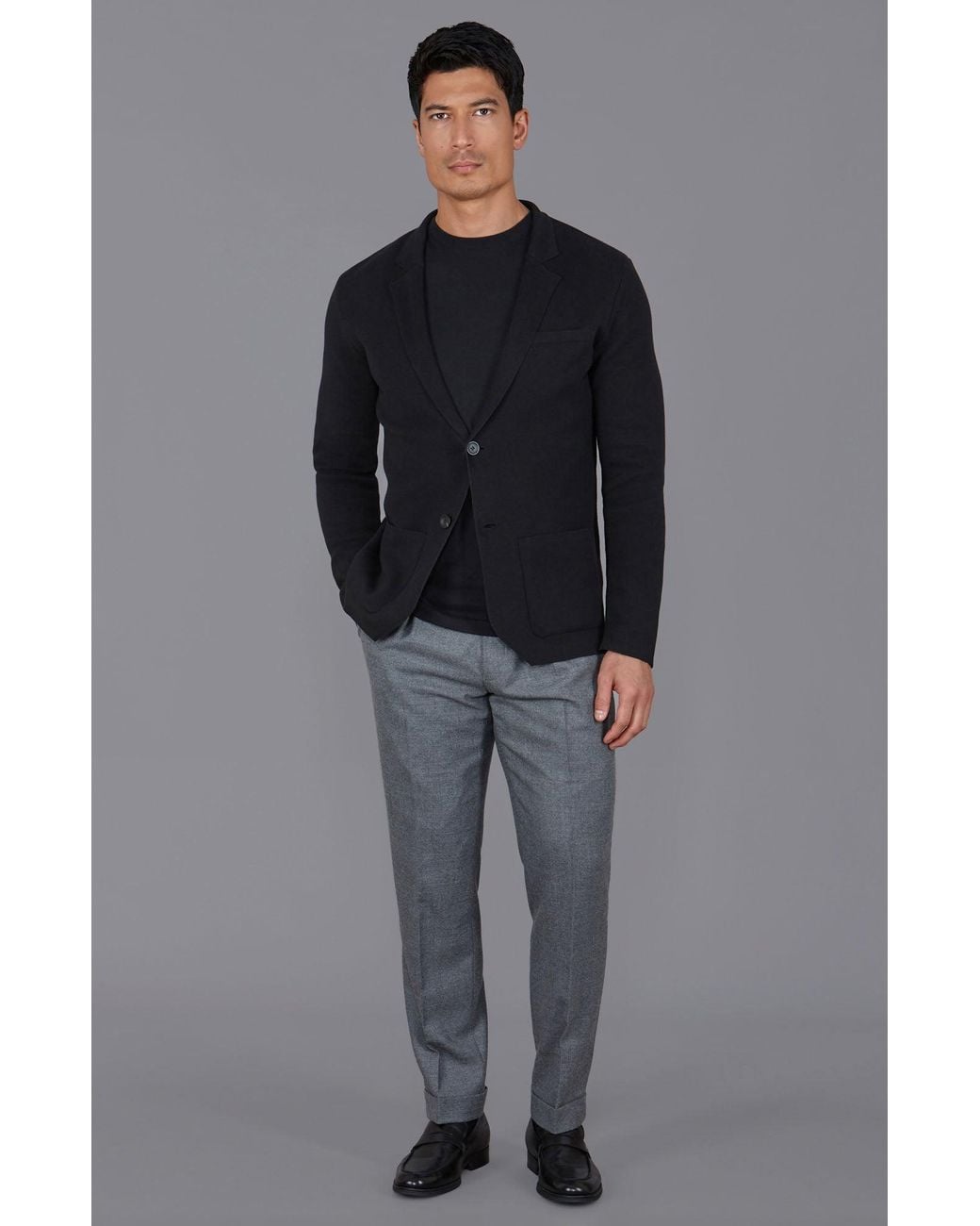 Paul James Knitwear Black Lightweight Cotton Corneliuss Formal Knitted Blazer for men