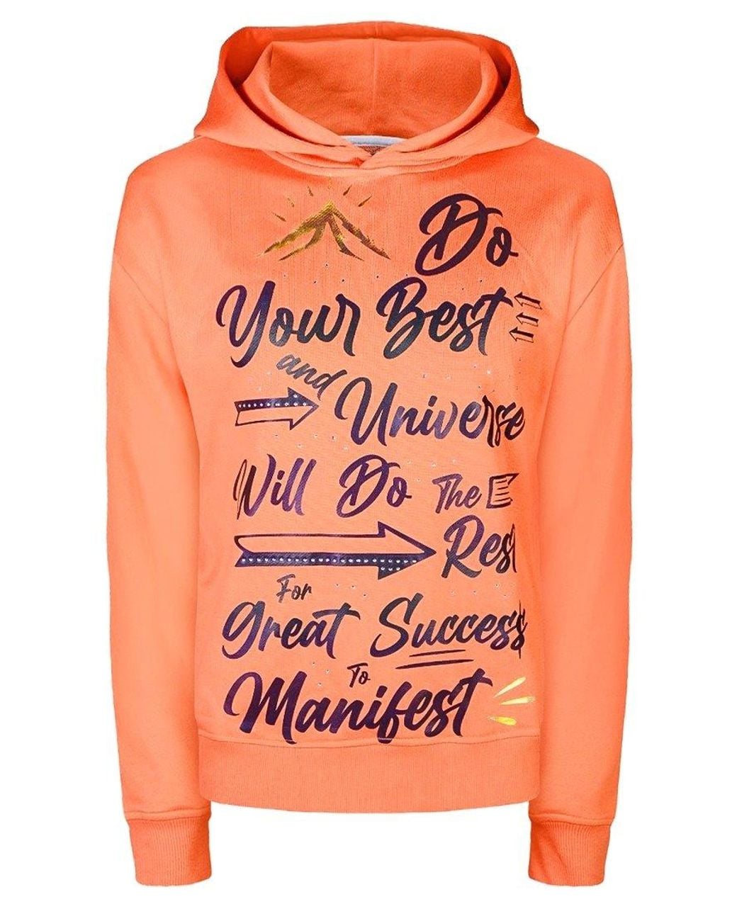 Miracles Manifester Orange Inspirational Affirmation Hoodie With Reflective & Rhinestone Design
