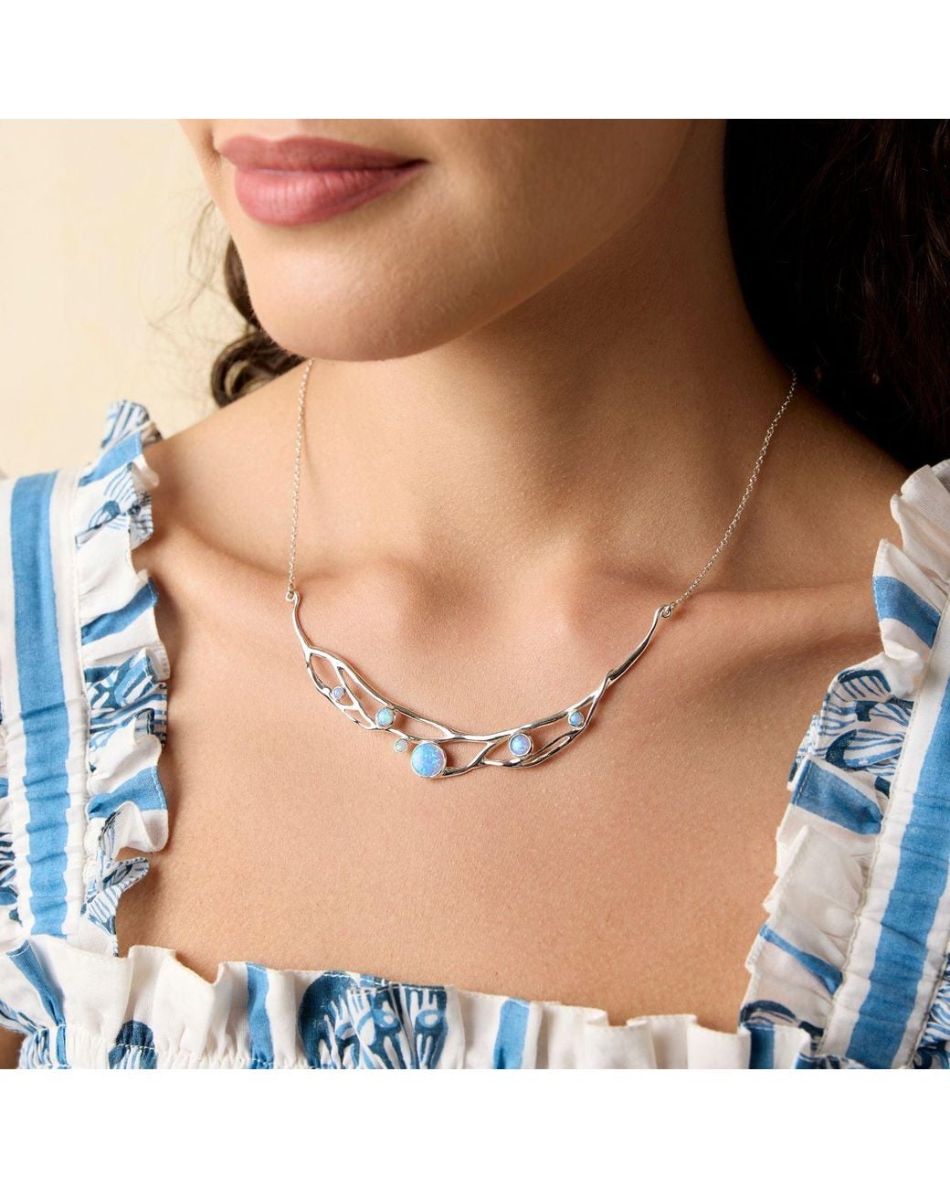 Isla Silver Metallic Handmade Organic & Fire Opal Statement Necklace