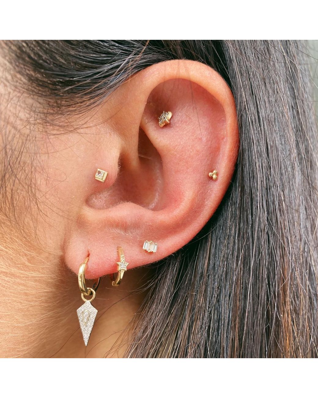 Zohreh White Diamond Rhombus Earring Charm 9K