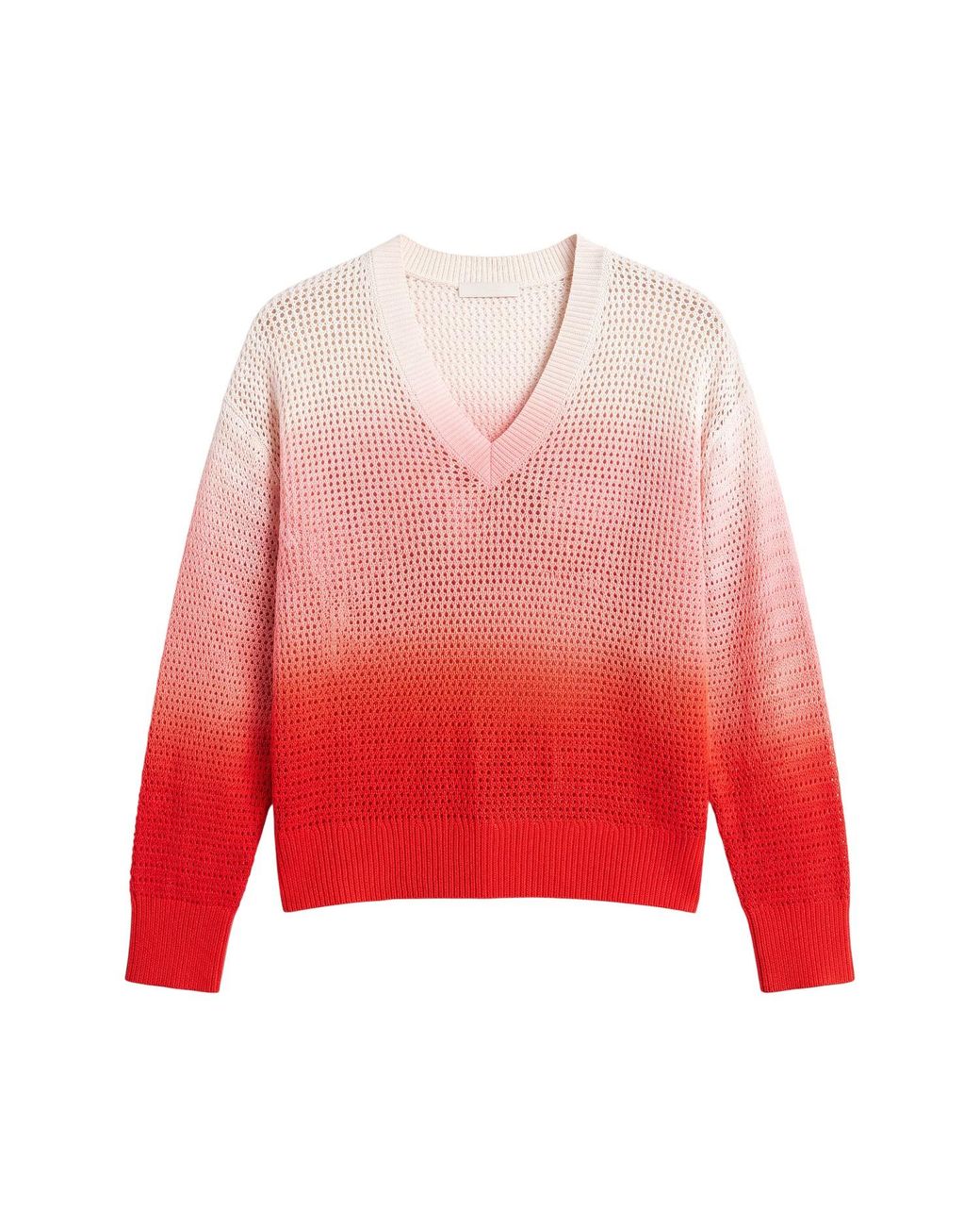 Brodie Cashmere Red Mesh Dip Dye V Neck