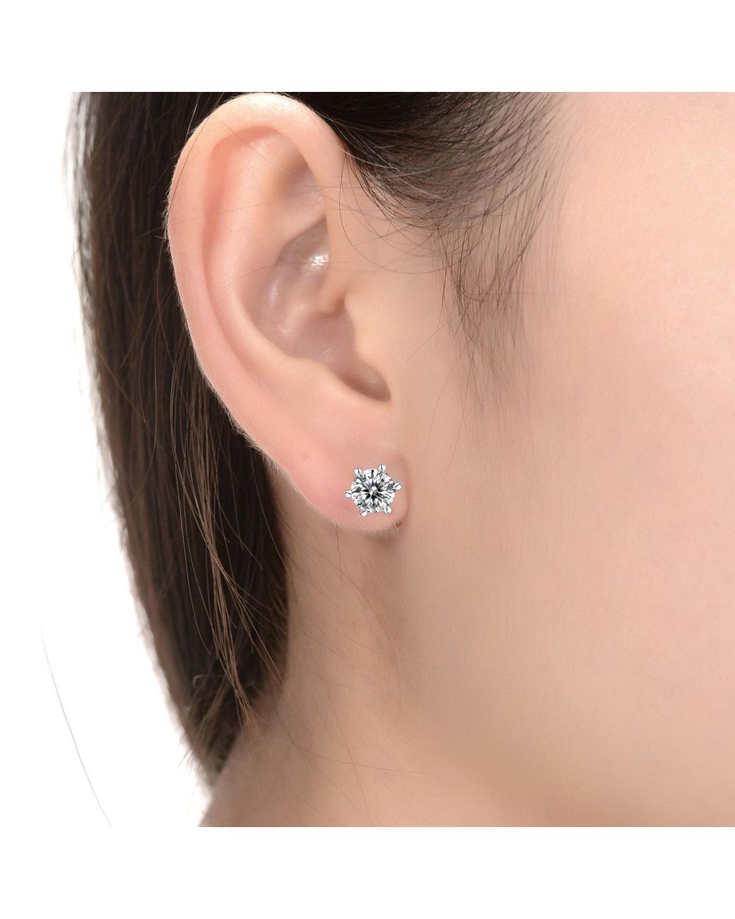 Genevive Jewelry Metallic Stella Sterling With Lab Created Moissanite Round Solitaire Stud Earrings