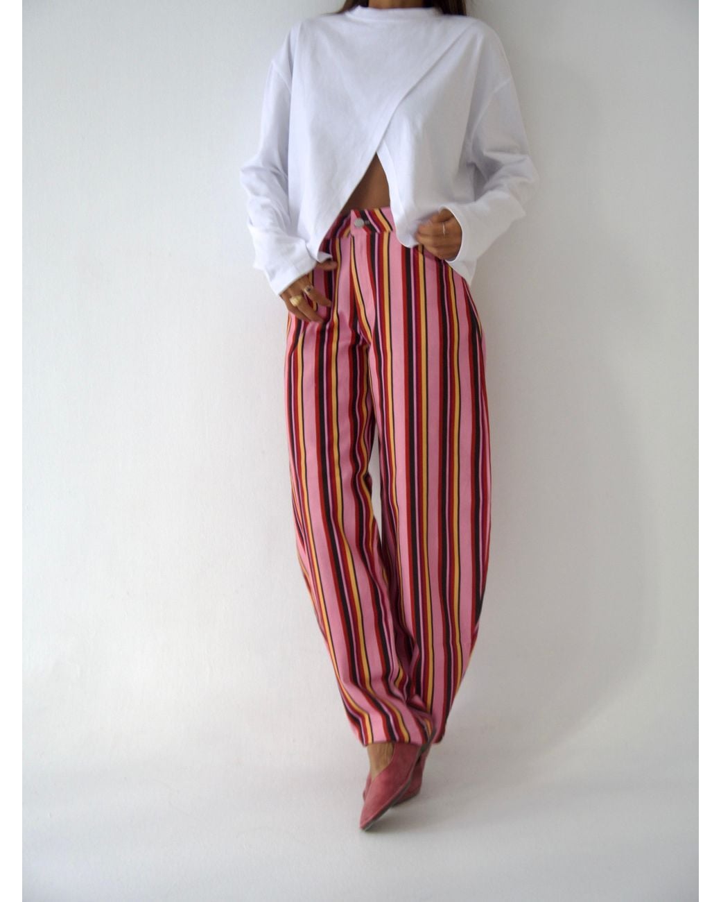 Mind Traveler Red Clarissa Balloon Jeans With, & Stripes