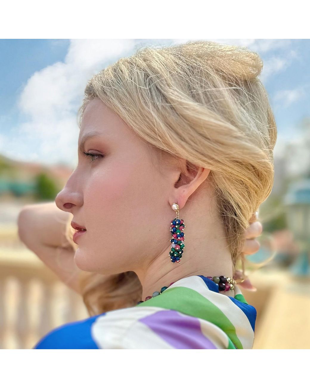 Farra Green Gemstones Pin Earrings