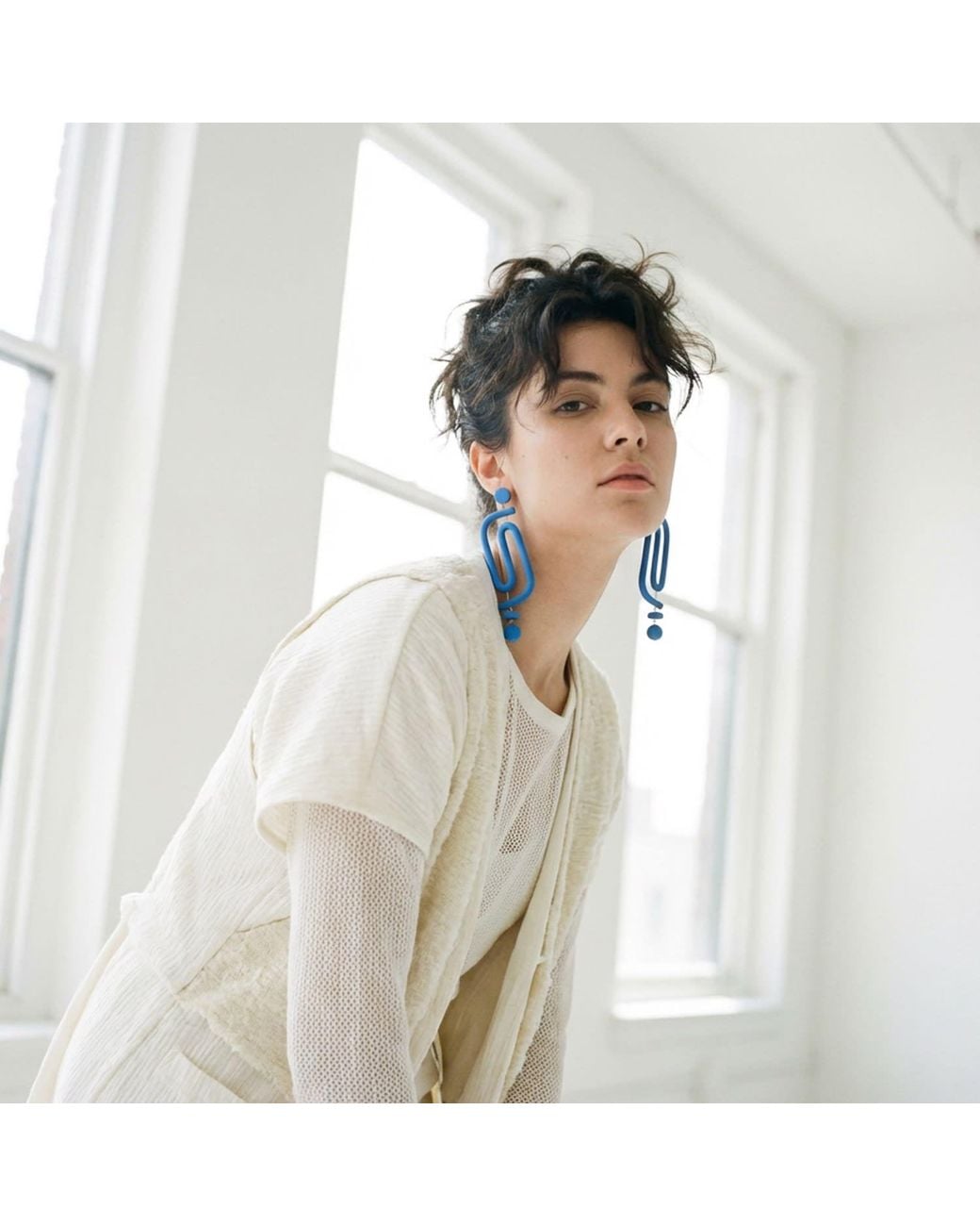 By Chavelli Blue Polymer Clay Labyrinth Statement Earrings