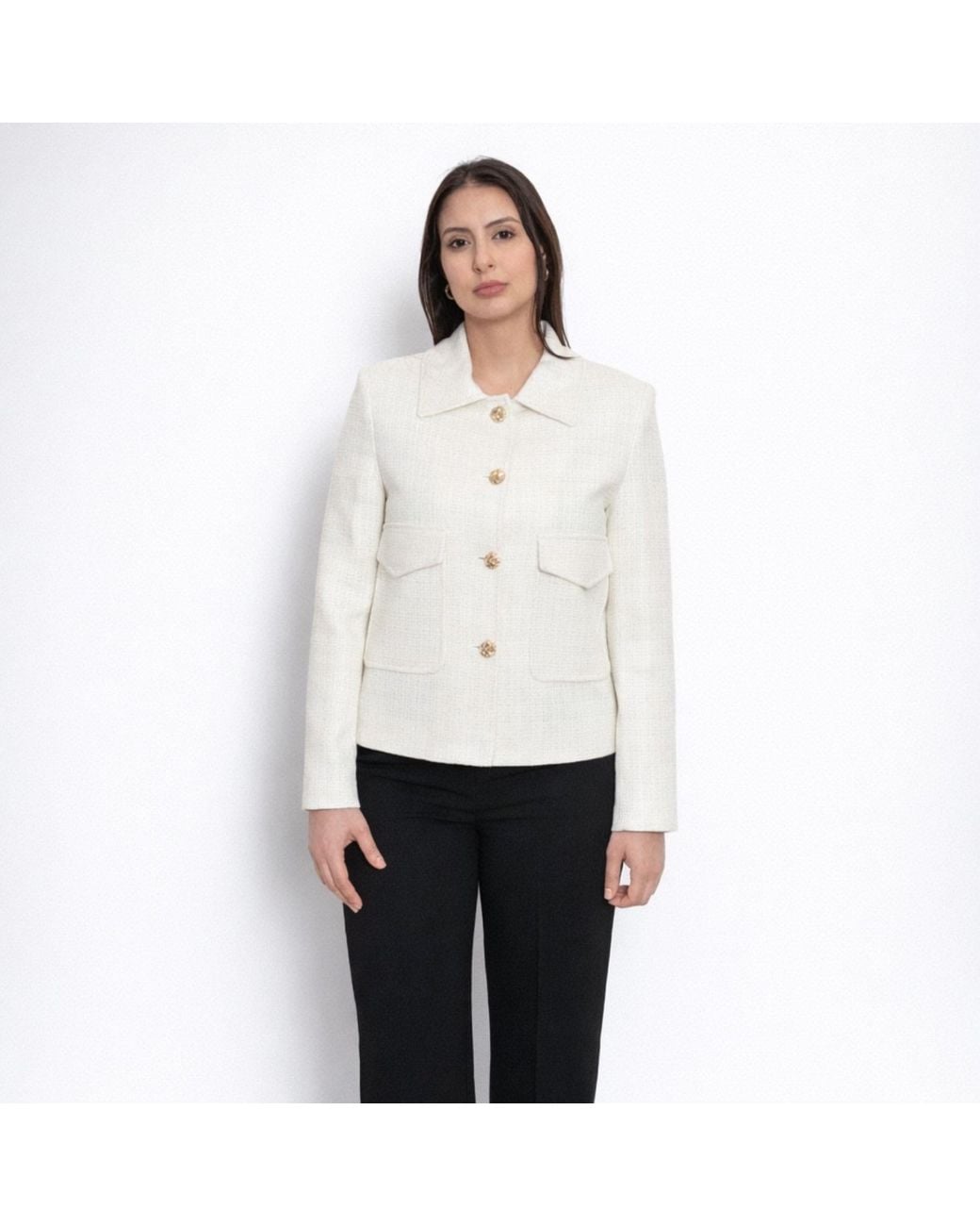 Nuvv Collection White Tweed Jacket With Button