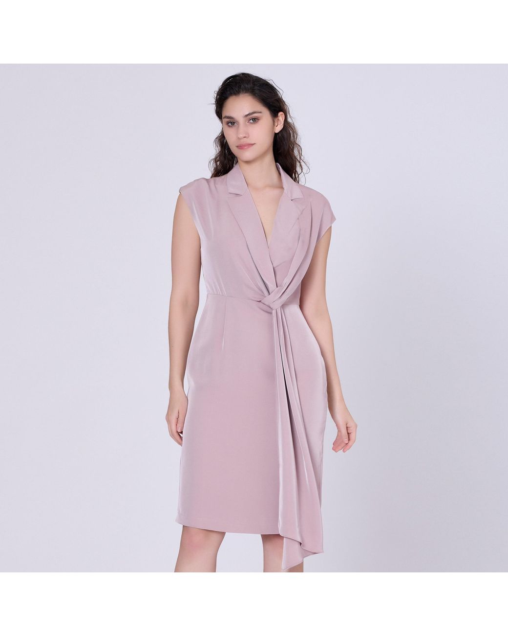 Smart and Joy Gray Asymmetrical Dress With Draped Panel