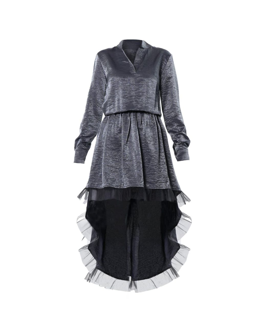 Metamorph Blue Shiny Metallic Layered Tunic