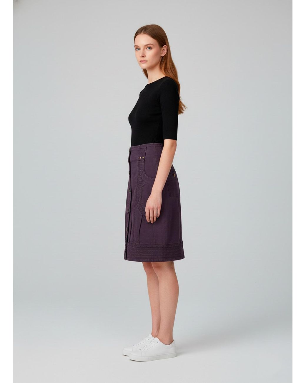Conquista Purple Button-Front Utility Skirt