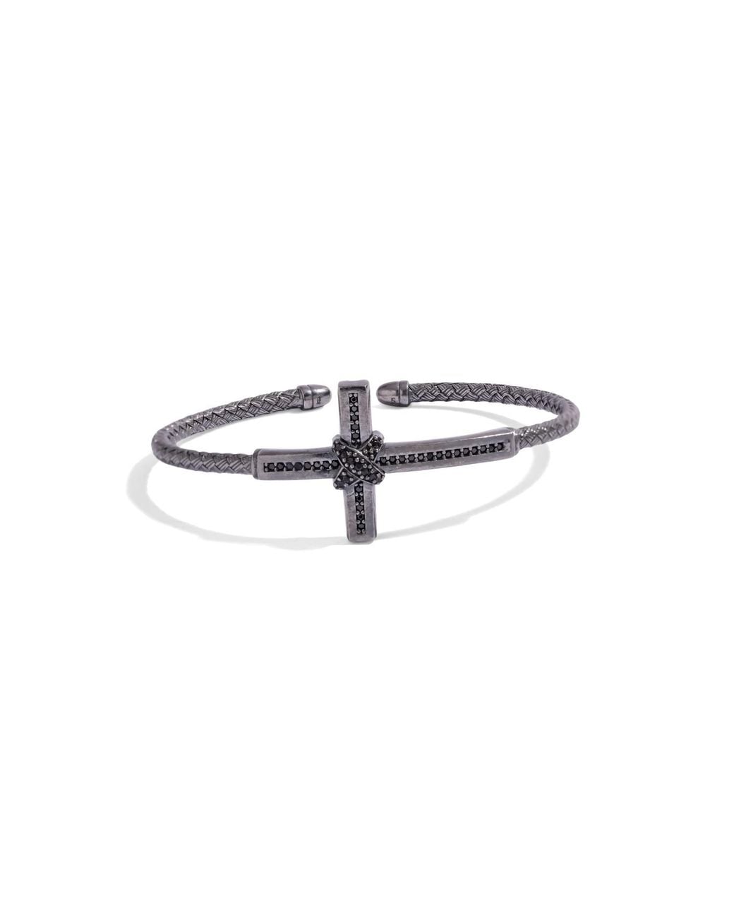 Ebru Jewelry Multicolor Diamond Cross Woven Oxidized Sterling Cuff Bracelet for men