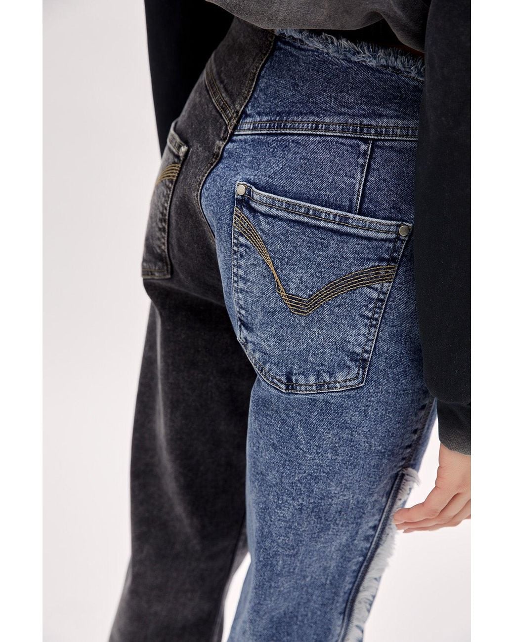 Pcfg Blue Two Color Block Denim Pant