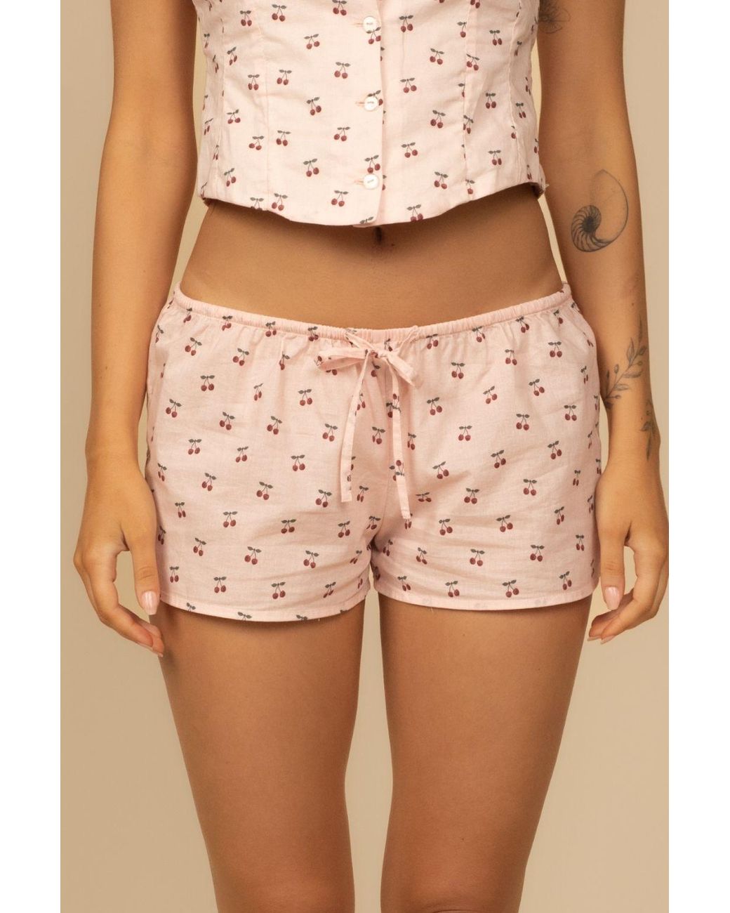 Montce Pink Cherries Low-Rise Drawstring Short