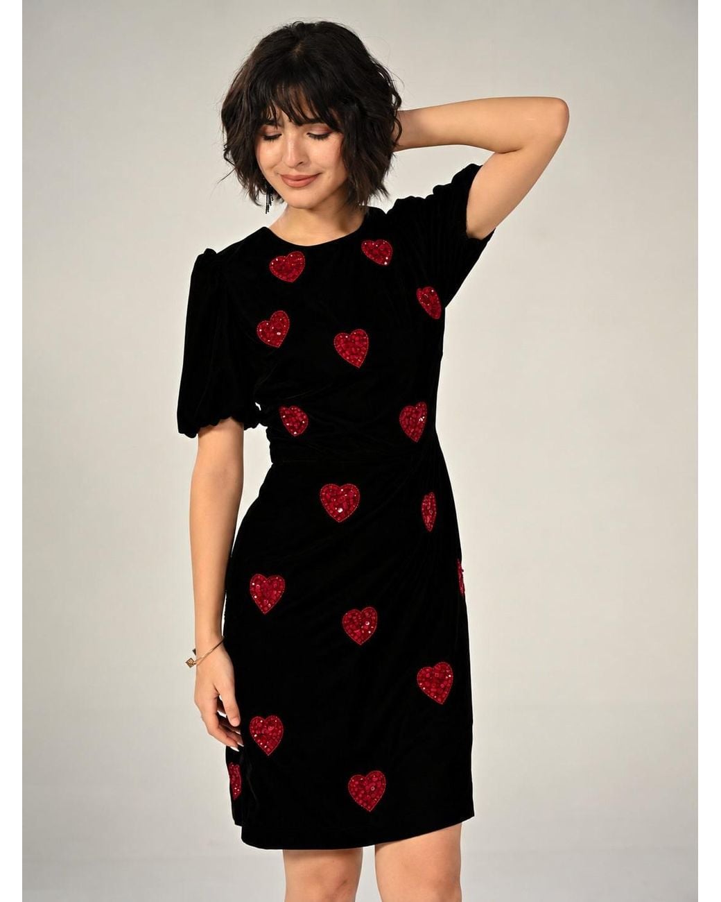 Rose & Nancy Rosheen Velevt Hand Embellished Heart Mini Dress in Black ...