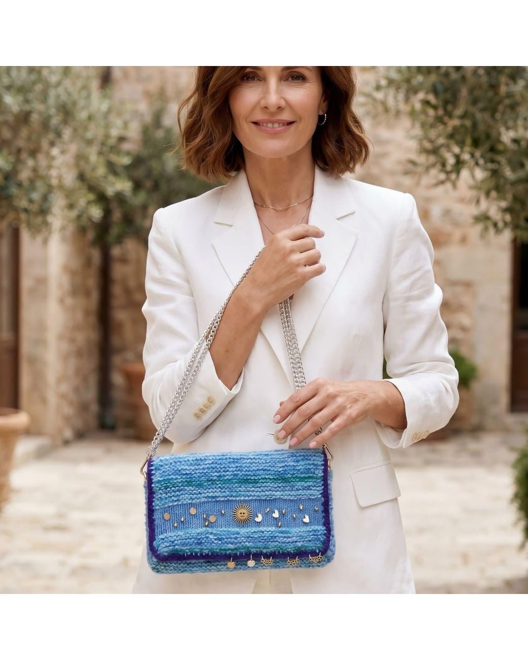 Hilo De Mar Blue Cíes Hand Knitted Bag With Charms