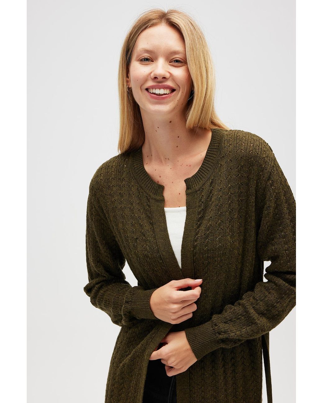 Peraluna Green Zeyna Openwork Long Cardigan
