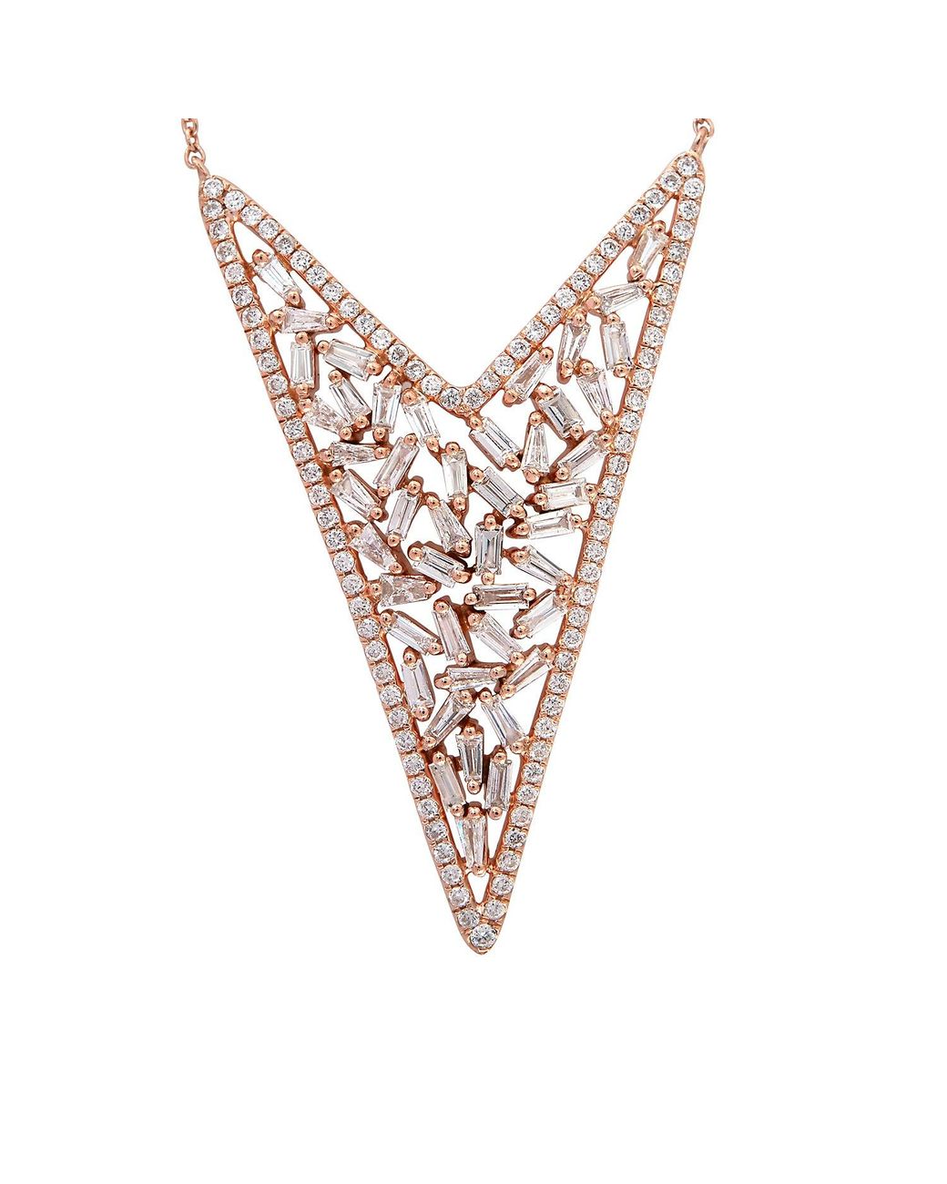 Artisan White Rose Baguette Diamond Geometric Pendant Necklace