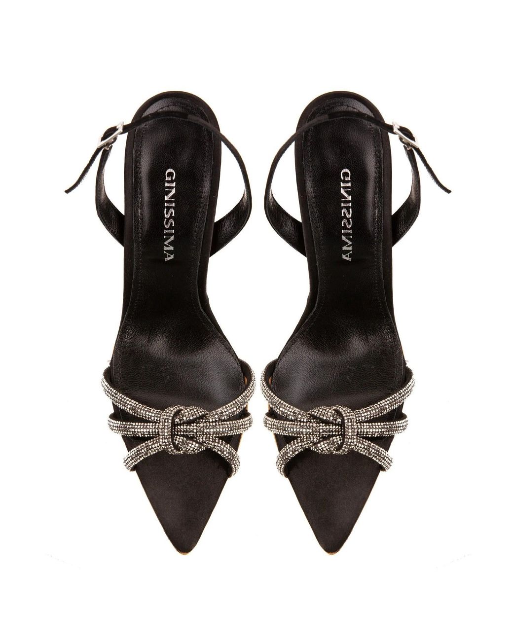 Ginissima Black Daisy Crystals And Satin Sandals