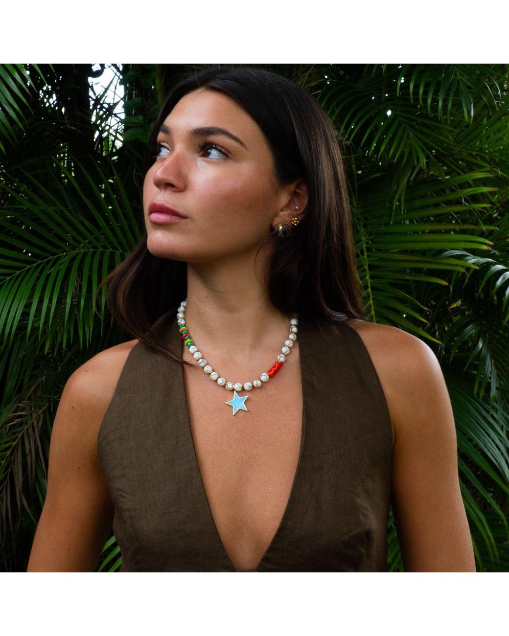 Ebru Jewelry Metallic Star Tibetan Agate Choker Summer Necklace