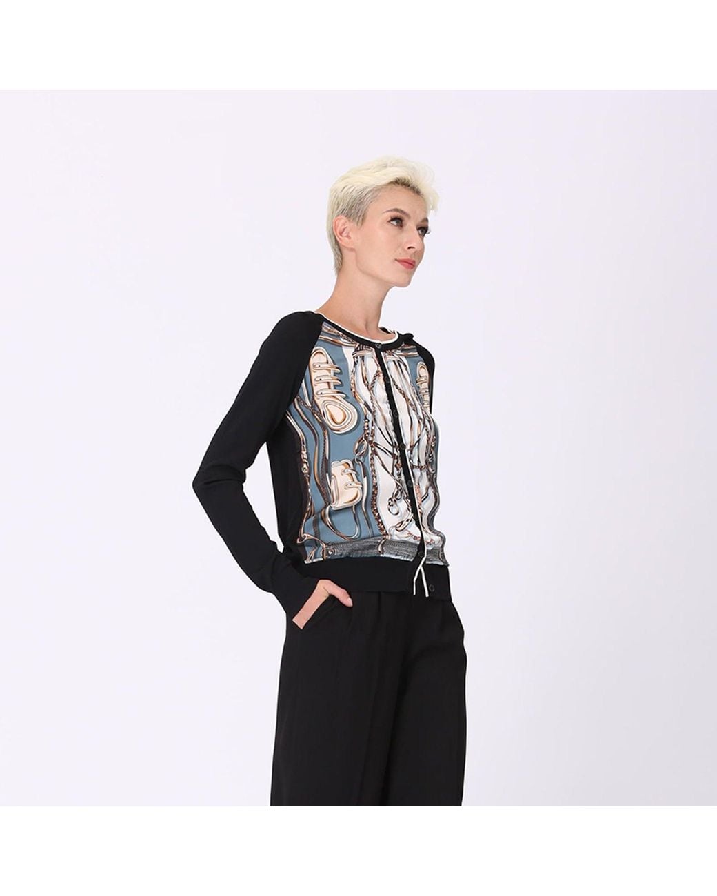 Smart and Joy Black Cardigan Printed