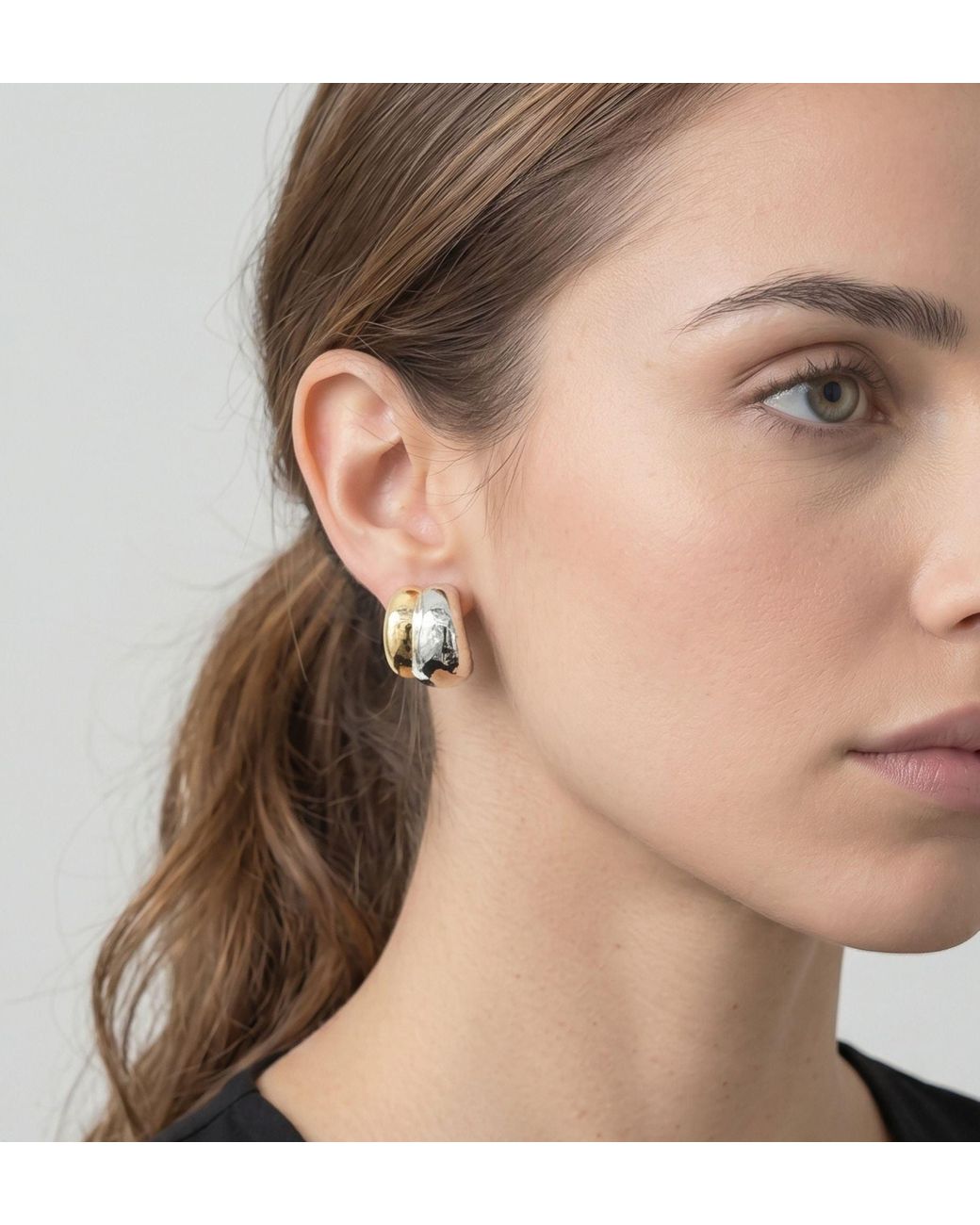 Uchi and Soto White Nami Mixed Metals Oversized Stud Earrings