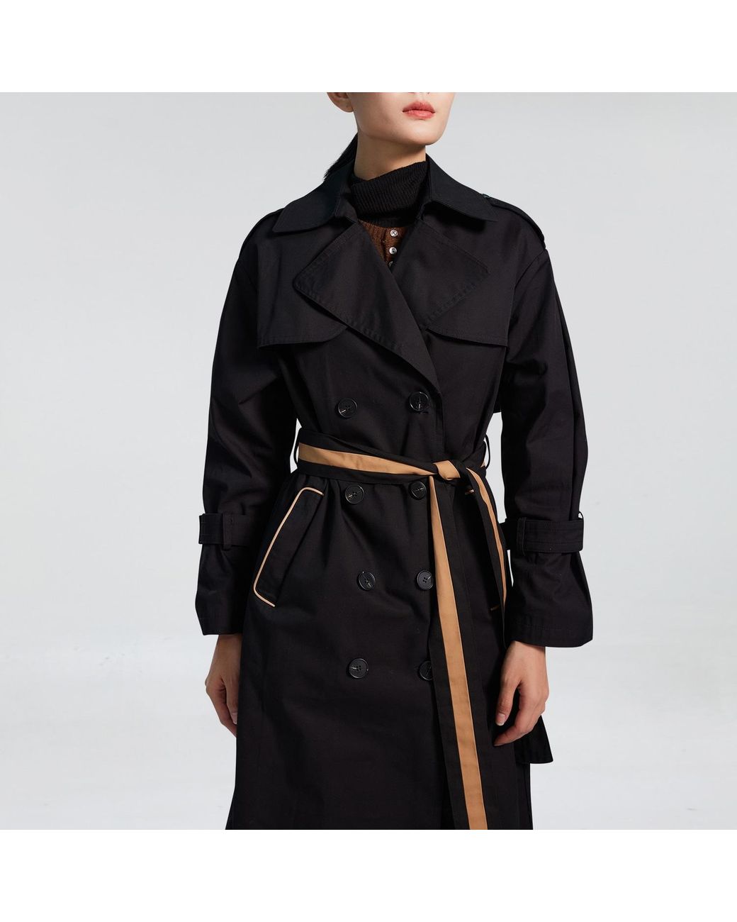 Smart and Joy Black Trench With Contrasting Belt