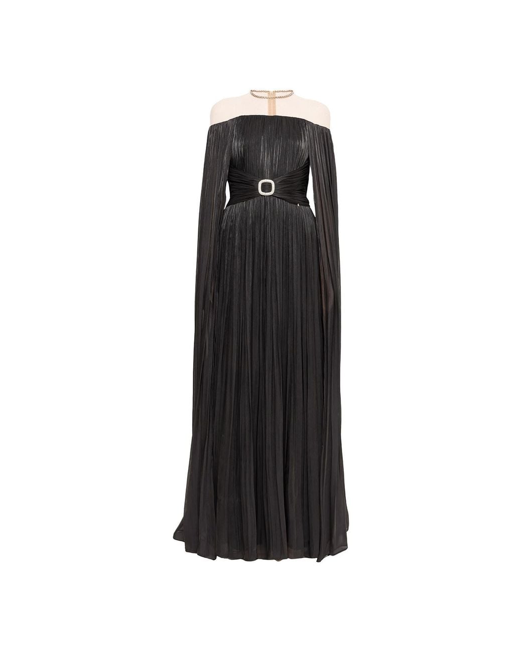 Nissa Black Cape-Design Chiffon Maxi Dress