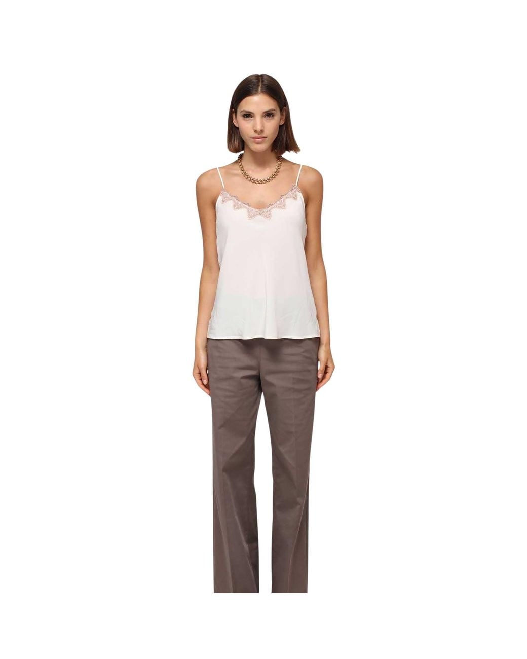Humans & Land White Neutrals Cream Laced Silk Lingerie Top