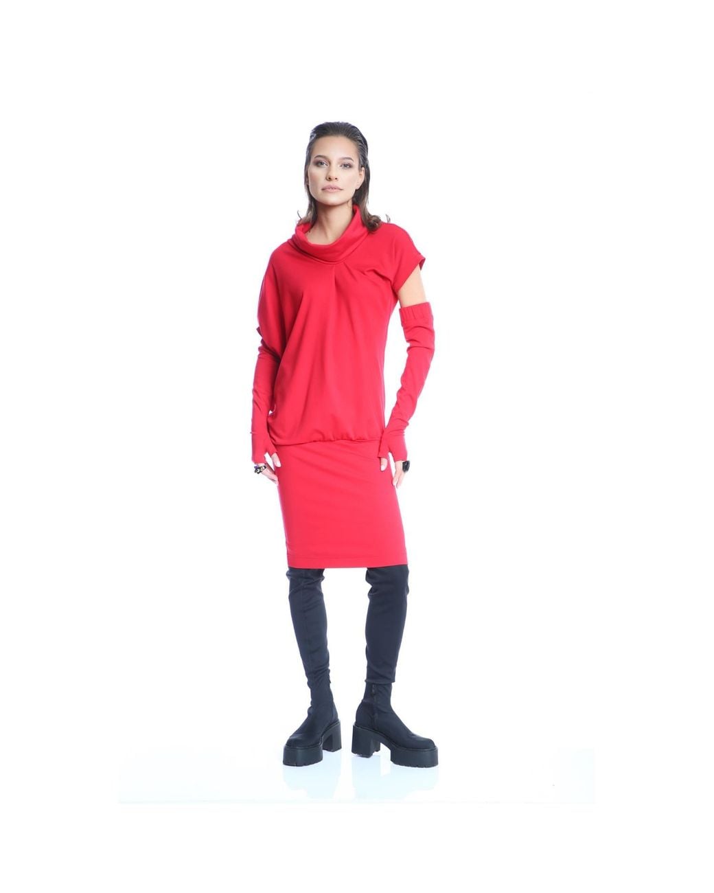 Silvia Serban Red Adjustable Length Dress & Gloves