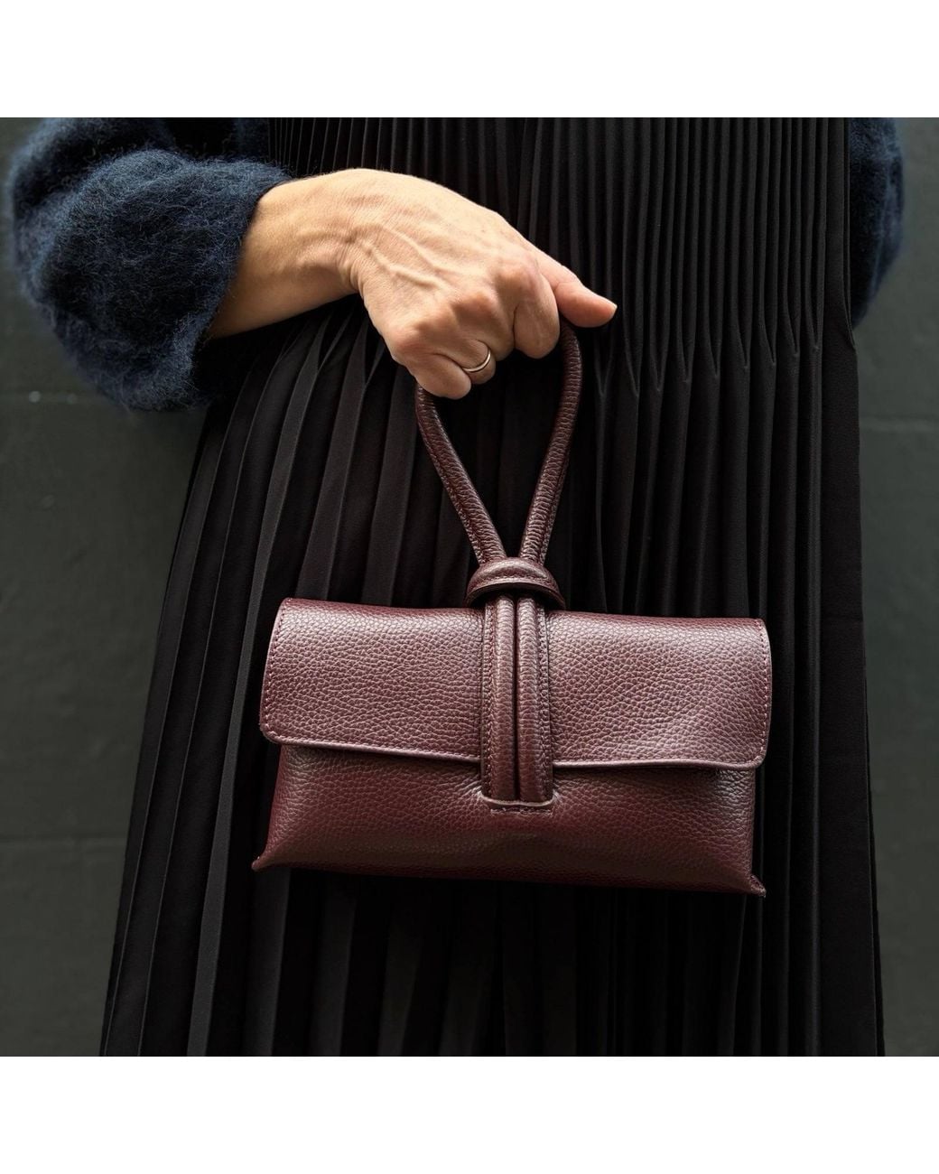 London Atelier Byproduct Red Burgundy Leather Loop Clutch Bag